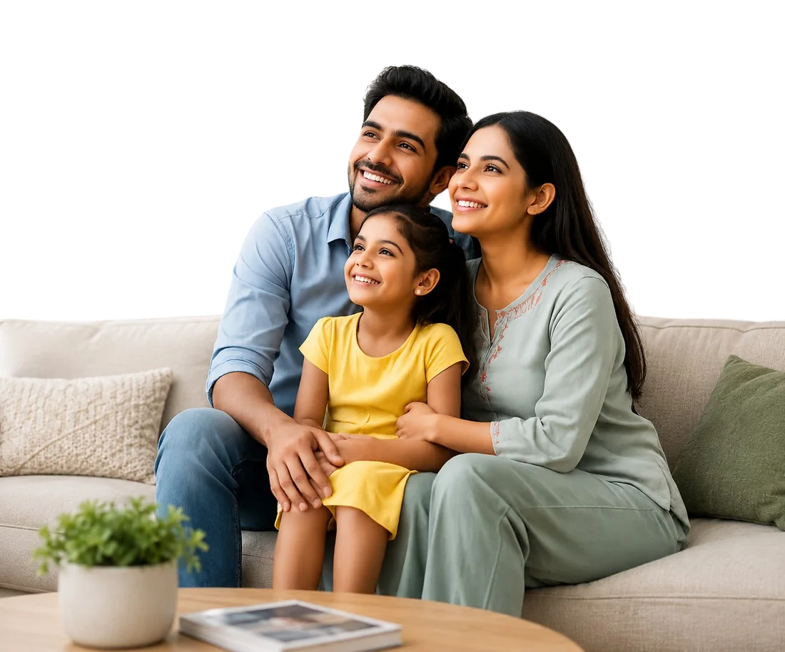 A happy family dreaming of their new home
